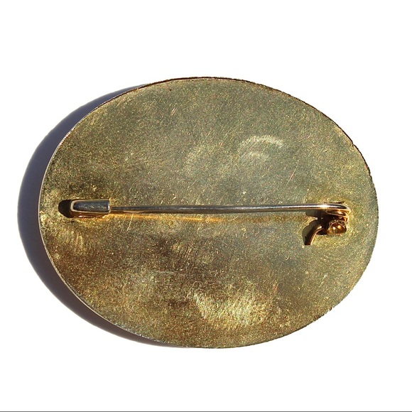 Vintage Micro Mosaic Floral Brooch Pin Gold Tone - Picture 4 of 4